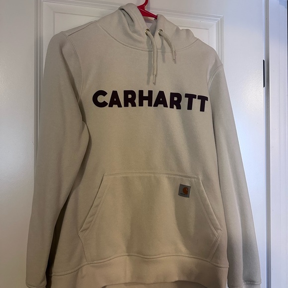 Carhartt Tops - Carhartt Off-White Hoodie with purple Logo